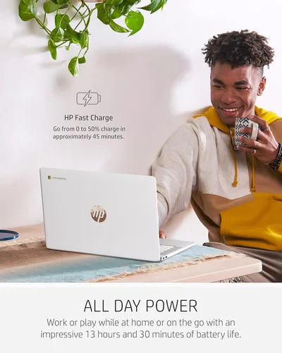 Vista 7 de HP Chromebook 14 Laptop, procesador Intel Celeron N4000, 4 GB de RAM, 32 GB eMMC, pantalla HD de 14", Chrome, computadora ligera con cámara web