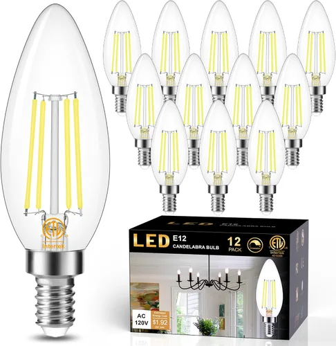 Vista 13 de Cotanic Bombilla LED regulable para candelabro de 2700 K, luz blanca cálida, base E12, equivalente a 60 W, bombilla tipo B con forma de vela