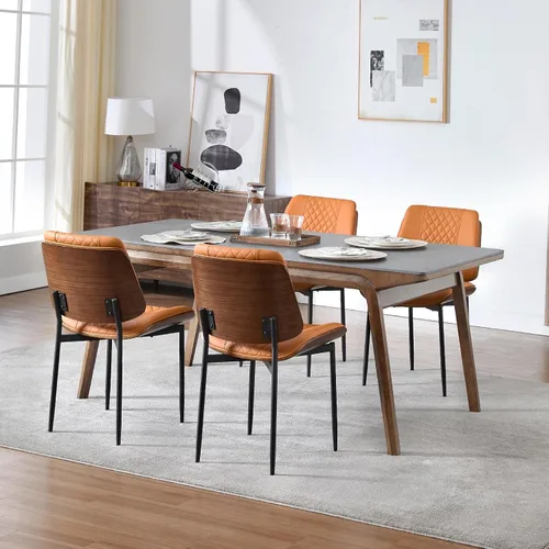 Vista 22 de BV - Juego de 2 Sillas de Comedor Modernas de Mediados de Siglo, Silla de Acento Tapizada en Cuero PU con Respaldo de Madera Curvada de Nogal, Silla