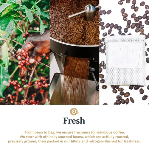 Vista 7 de Una taza de café fresco - Café de una sola porción vertido sobre goteo - Descafeinado - Cuerpo ligero aromático colombiano