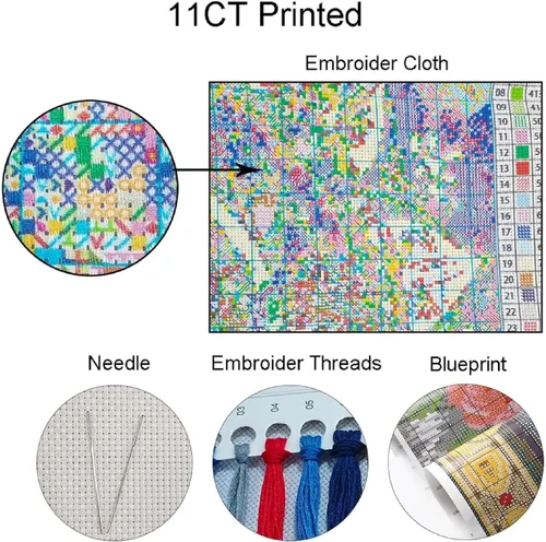 Vista 3 de DMCVIVR Kits de punto de cruz estampados para principiantes y adultos, kits de bordado para principiantes, kit de punto de cruz para principiantes