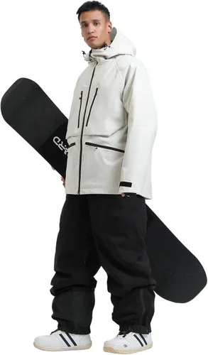 Vista 10 de GSOU SNOW Mens Ski Jacket and Pants Set Baggy Snowboard Suit Ski Snowsuit Snow Bibs Waterproof Hooded