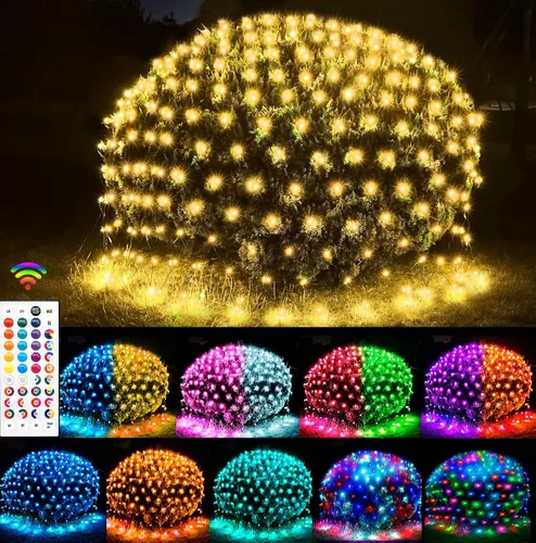 OYCBUZO 204 luces LED de red, 9.8 pies x 6.6 pies, 35 colores cambiantes, cadena de luces de malla de Navidad, luces de hadas conectables,