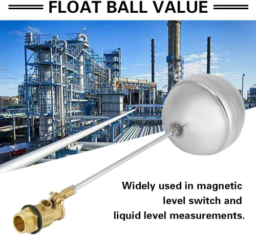 Vista 2 de Oumefar Válvula de flotador de latón DN15 G1/2 Rosca macho Bola de flotador de acero inoxidable Interruptor sensor de agua para tanque de agua