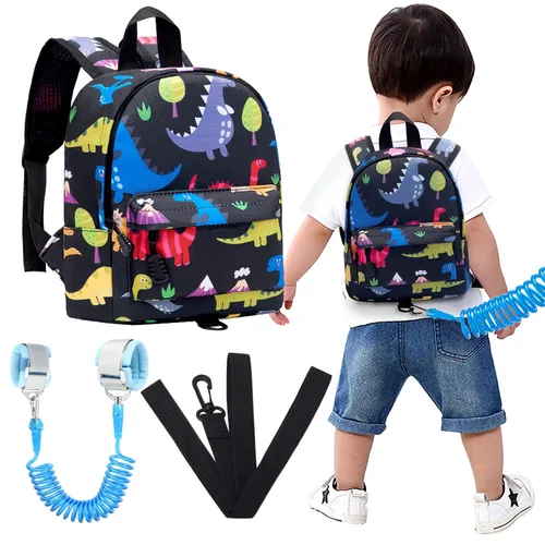 Vista 14 de Accmor Arnés de mochila de dinosaurio para bebés con correa para niños pequeños con eslabón de muñeca antipérdida, bonita bolsa de guardería