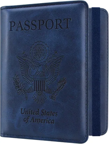 Vista 16 de ACdream Cartera de viaje con bloqueo RFID para pasaporte, funda de piel sintética de alta calidad con soporte para tarjetas, ranura para bolígrafo