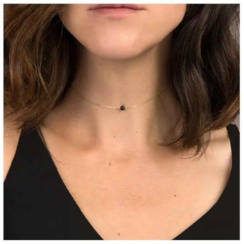 Yheakne Gargantilla de turmalina boho con colgante de oro y cadena de cuentas negras collar minimalista cadena de joyería para mujeres y niñas