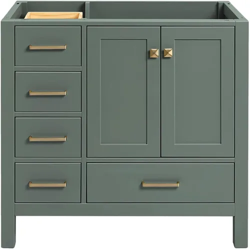 Vista 55 de ARIEL Cambridge Mueble base de tocador de baño de 36 pulgadas, madera maciza, 2 puertas de cierre suave, 5 cajones de cola de milano, roble marrón