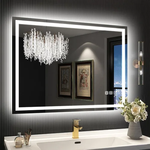 Vista 10 de SBAGNO - Espejo LED de baño con Bluetooth, 24 x 32 pulgadas, con luz regulable, espejo de tocador con 3 colores, retroiluminado + luz frontal