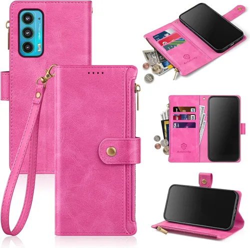 Vista 10 de Antsturdy Compatible con Motorola Moto Edge 2021/Edge 5G UW - Funda tipo cartera de piel sintética con bloqueo RFID, funda abatible de piel