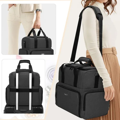 Vista 5 de BAFASO Bolsa de maquillaje de viaje grande de 2 capas con 3 bolsas interiores extraíbles, bolsa para el cabello, bolsa de cosméticos, estuche