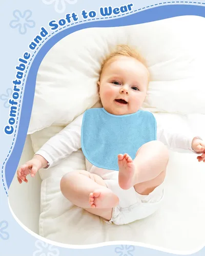 Vista 5 de JaGely Paquete de 30 baberos de muselina para bebé, multicolor, sólido, unisex, impermeable, alimentador ajustable para dentición y babeo