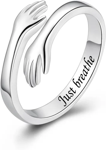 Vista 19 de Anillos de abrazo de plata esterlina S925 para mujeres, adolescentes y niñas, anillo ajustable para nieta, hija, esperanza, promesa, amistad, anillo