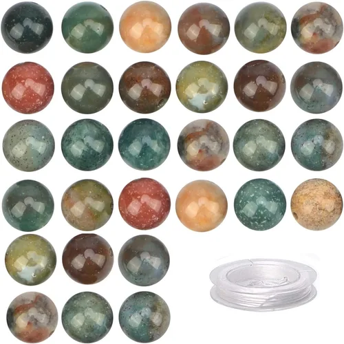 Vista 20 de 100 piezas de cuentas de cristal natural con piedras preciosas redondas sueltas de curación de energía con cordón elástico de cristal para hacer