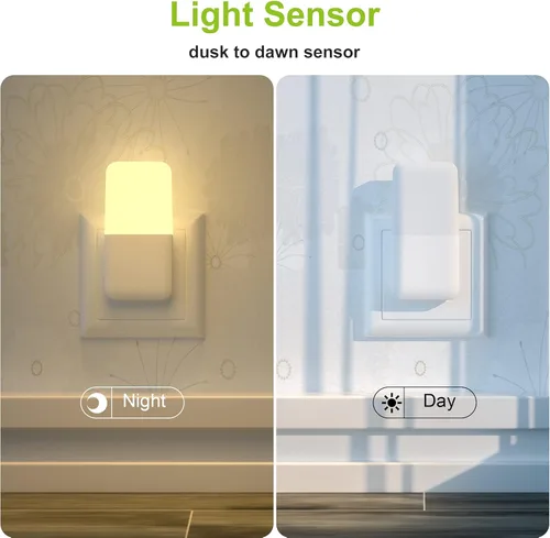 Vista 4 de MAZ-TEK Luz nocturna enchufable, luces nocturnas LED de color blanco cálido con sensor inteligente de atardecer a amanecer para niños, guardería
