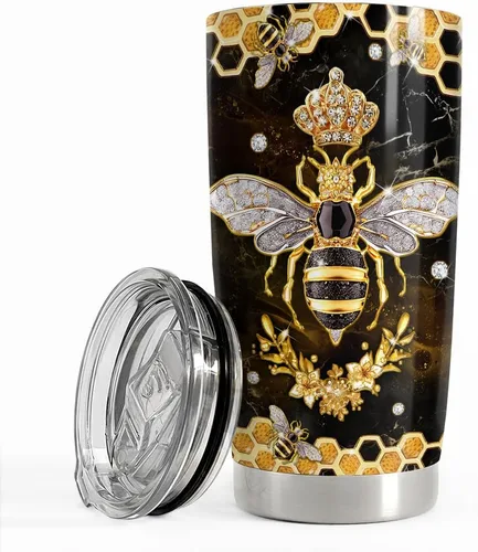 SANDJEST Vaso aislado de acero inoxidable de 20 onzas, taza de viaje, taza de viaje, joyería de dibujo, regalos de abeja para mujeres, niñas,