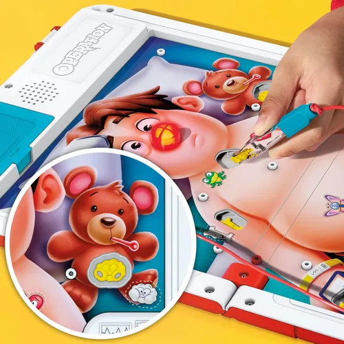 Vista 4 de Juego de mesa electrónico Operation con estuche de transporte todo en uno 2 formas de jugar para mayores de 6 años 1+ jugadores 10 minutos