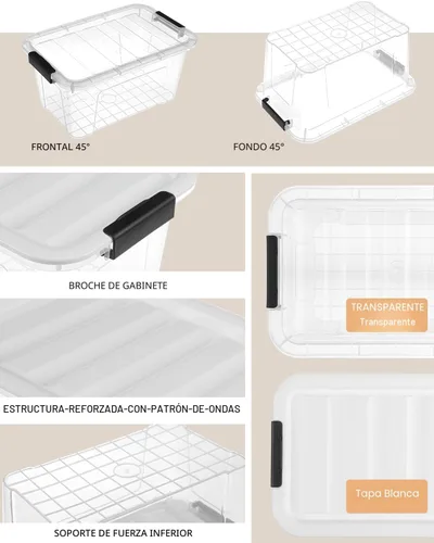 Vista 4 de EOENVIVS Contenedores de almacenamiento de plástico con tapas, paquete de 6, contenedores de almacenamiento de 7 cuartos con pestillo de hebilla