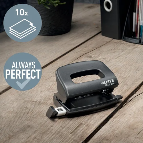 Vista 2 de Leitz NeXXt 50100035 - Mini perforadora de 10 hojas A4, 100% reciclable, acero y plástico reciclado, compensado con CO2, ecológico, rango