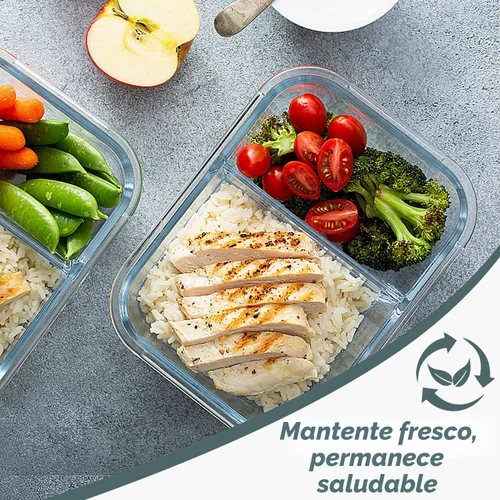 Vista 7 de VERONES - Paquete de 10 recipientes de vidrio para preparación de comidas de 2 compartimentos, 30 onzas, recipientes herméticos de vidrio para Gris