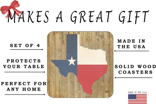 Vista 3 de Juego de posavasos con diseño de bandera del estado de Texas con diseño de madera rústica, regalo para un tejano Lonestar Cowboy Home Kitchen Bar