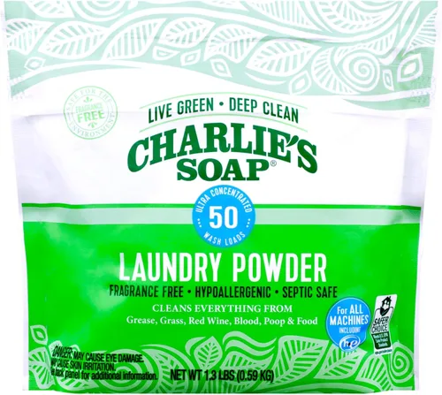 Charlie's Soap Polvo de lavandería (50 cargas, 1 unidad) Detergente hipoalergénico en polvo de limpieza profunda – Respetuoso del medio ambiente,