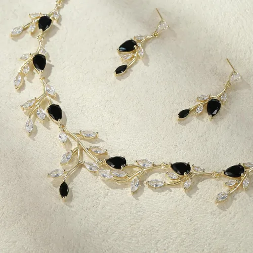 Vista 5 de Cubic Zirconia Drop Leaf Vine Wedding Prom Jewelry Set for Bride Bridesmaid