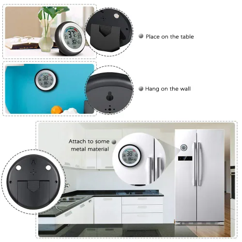 Vista 2 de Meichoon Higrómetro de termómetro para interiores y exteriores,Medidor electrónico inalámbrico de humedad de temperatura,Pantalla táctil redonda