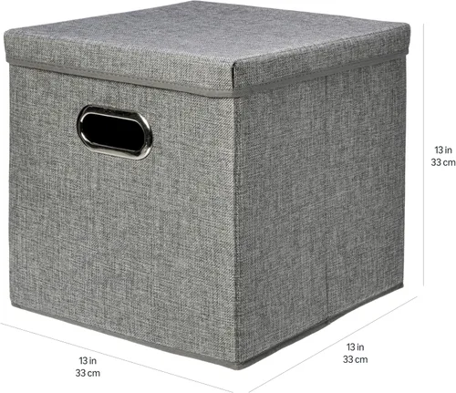 Vista 5 de Yaxa Basics Cubo de almacenamiento plegable de tela de arpillera con tapa, apilable y resistente, gris, juego de 2