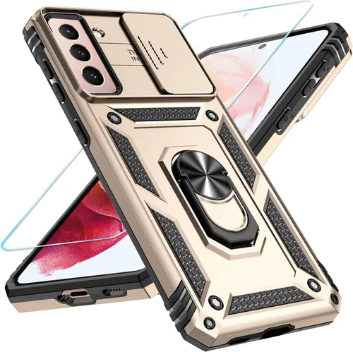 Vista 13 de SunStory Funda para Samsung Galaxy S21 con protector de pantalla HD, funda para cámara deslizante y soporte de anillo giratorio, grado militar