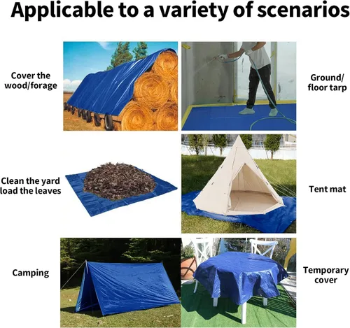 Vista 7 de TARPAL Lona azul de 6 x 6 pies, impermeable de 5 mil lonas pequeñas, cubierta protectora multiusos, cubierta de lona de polietileno para leña