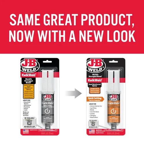 Vista 2 de J-B Weld 50176 KwikWeld jeringa epoxi reforzada con acero - Se seca en gris oscuro - 0.84 onzas líquidas, Negro