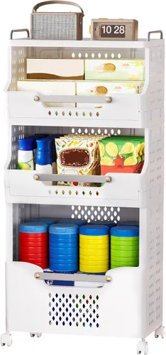 Vista 9 de Cesta de lavandería con ruedas, cesta plegable con ruedas, carrito de utilidad, carrito de almacenamiento de cocina, contenedores de almacenamiento