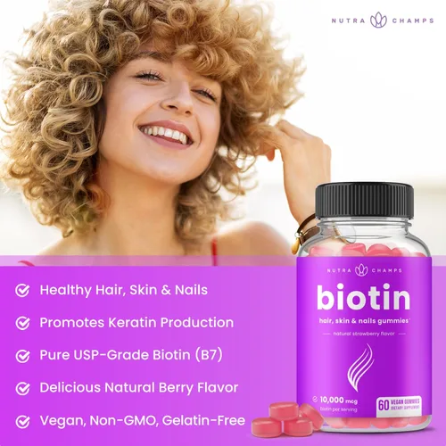 Vista 4 de NutraChamps Gomitas de biotina (paquete de 2) y multivitaminas líquidas, paquete de 3