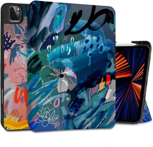 Vista 33 de DONGKE Funda para iPad Pro de 12.9 pulgadas 6ª generación 2022, soporte para lápiz integrado + soporte triple + encendido automático/apagado + funda