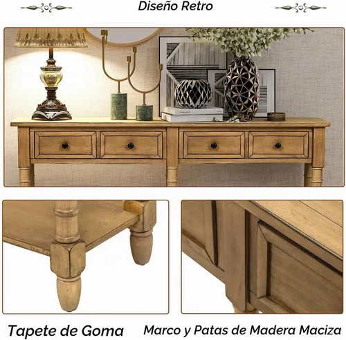 Vista 7 de P PURLOVE - Mesa consola de madera con cajón, 58 pulgadas de largo, color Espresso