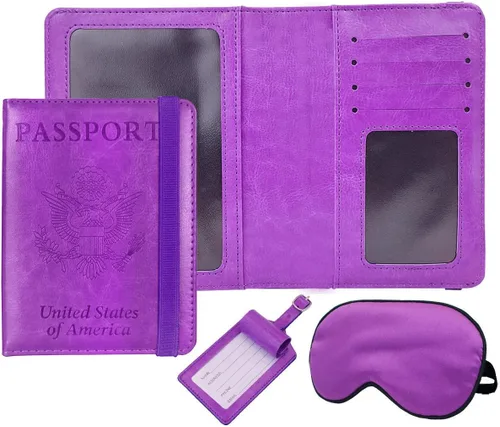 Fiboke Passport Holder Wallet with Money Pocket Combo Vaccine and Credit Card Holder, RFID Blocking Travel Gift Set Airport Wallet Organizer With