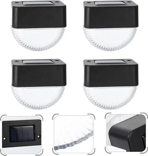 Vista 5 de OSALADI 4 Pcs Black Solar Fence Lights Outdoor Wall Lamps Energy-Saving LED for Garden Patio Deck Step Lighting