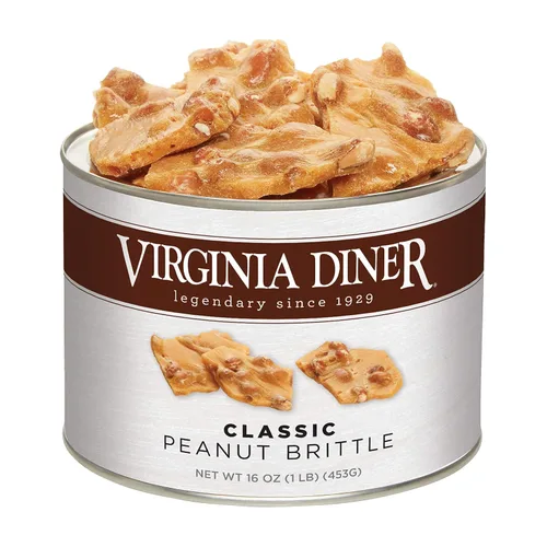Virginia Diner Gourmet Natural Classic Peanut Brittle – Cacahuetes de Virginia XL con Mantequilla, Sin OGM, Sin Conservantes, Regalos de Virginia