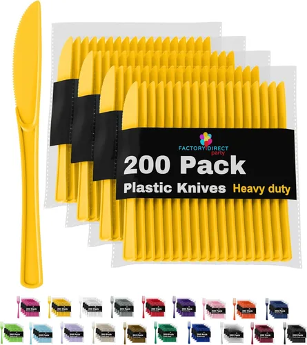 Vista 12 de Party Solids - Cuchillos de plástico negro, 200 piezas, cuchillos negros, utensilios desechables, juego de cubiertos de plástico resistente