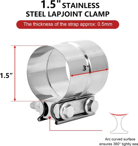 Vista 2 de ELSHINE Abrazadera de Banda de Escape de Junta Solapada de 1.5'', Abrazaderas de Escape Resistentes para Silenciadores y Tuberías, Manga
