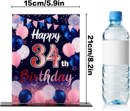 Vista 256 de LINGTEER Decoración de cumpleaños, soporte para globos, centros de mesa de acrílico, póster impreso de feliz 50 cumpleaños, centros de mesa de Negro