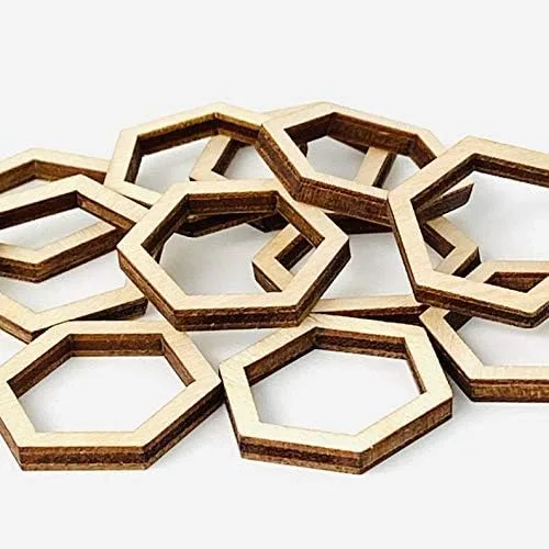 Vista 2 de Elige tu tamaño y cantidad (12 unidades a 48 piezas) de madera sin terminar con hexágonos huecos de madera con forma de panal de abeja, marco