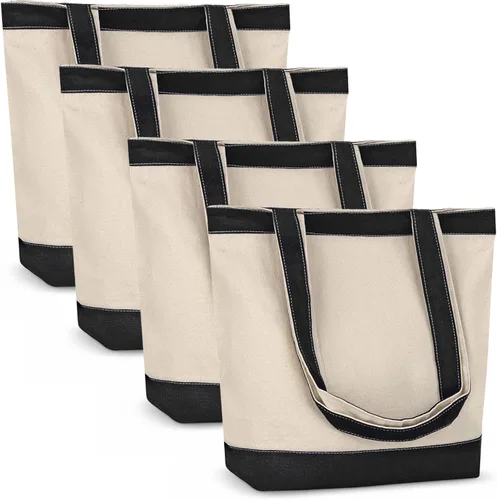 Vista 10 de Bolsa de lona con asas para mujer, bolsa de tela reutilizable para comestibles y compras a granel, bolsa de algodón en blanco, adecuada