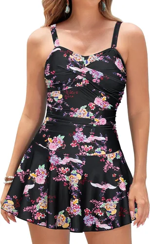 Vista 52 de SHEKINI Traje de baño de una pieza con falda fruncida cruzada para mujer Vestido de baño Traje de baño Albaricoque - Bw