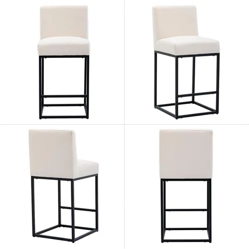 Vista 6 de BESTANO Taburete de bar de lino crema, taburetes modernos de altura de mostrador de 27 pulgadas con respaldo, marcos de metal negro, taburetes