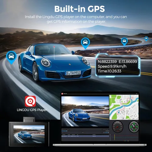 Vista 3 de LD02 Lite 4K Dash Cam frontal y trasera, cámara de tablero de coche 5G WiFi GPS, tarjeta SD gratuita de 64 GB, control de voz, visión nocturna WDR