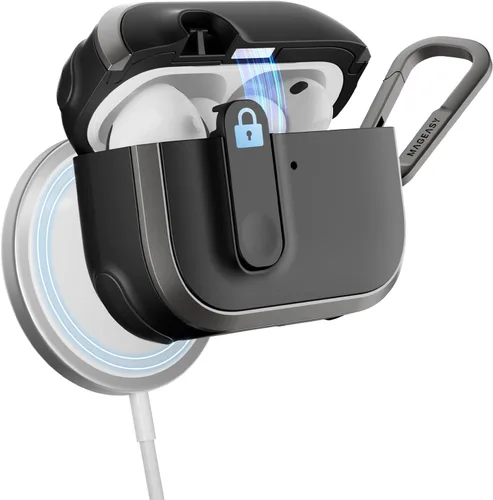 Vista 16 de MAGEASY Odyssey - Funda para AirPods Pro 2, funda resistente para AirPods Pro con bloqueo seguro, clip de mosquetón para protección a prueba