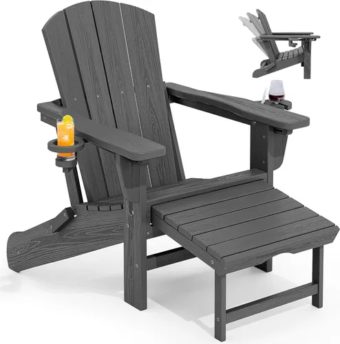 Vista 26 de KINGYES Silla Adirondack plegable ajustable con otomana, silla reclinable Adirondack HDPE con reposapiés, Apple