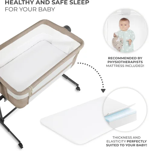 Vista 4 de Kinderkraft Neste UP2 Cuna Lateral 2 en 1, Co-Sleeper desde el Nacimiento, Cuna de Viaje para Recién Nacido, Altura Ajustable, Sábana de Colchón